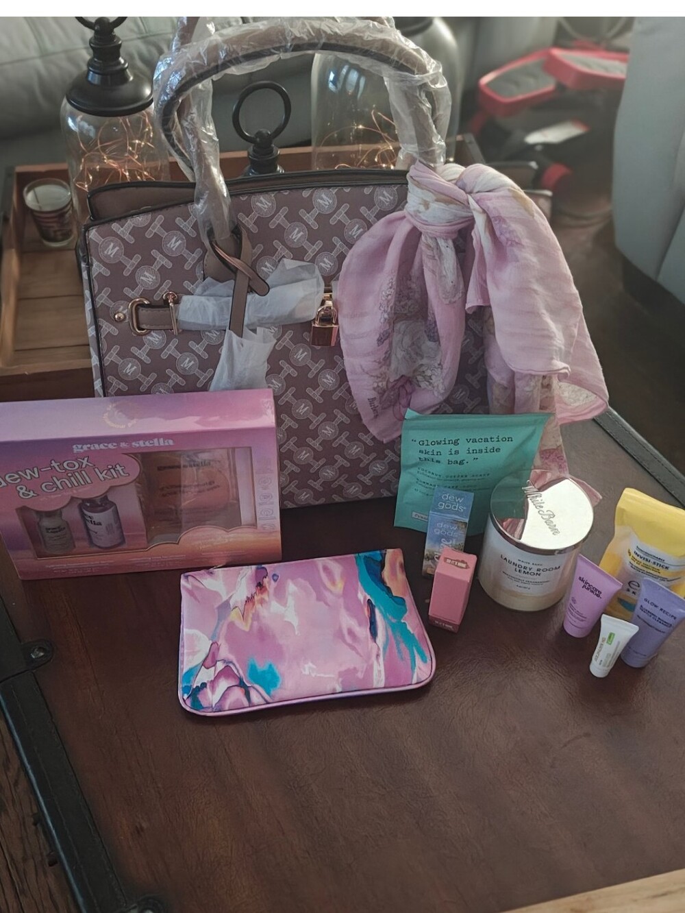 Women's Pink Patterned Tote Bag Bundle